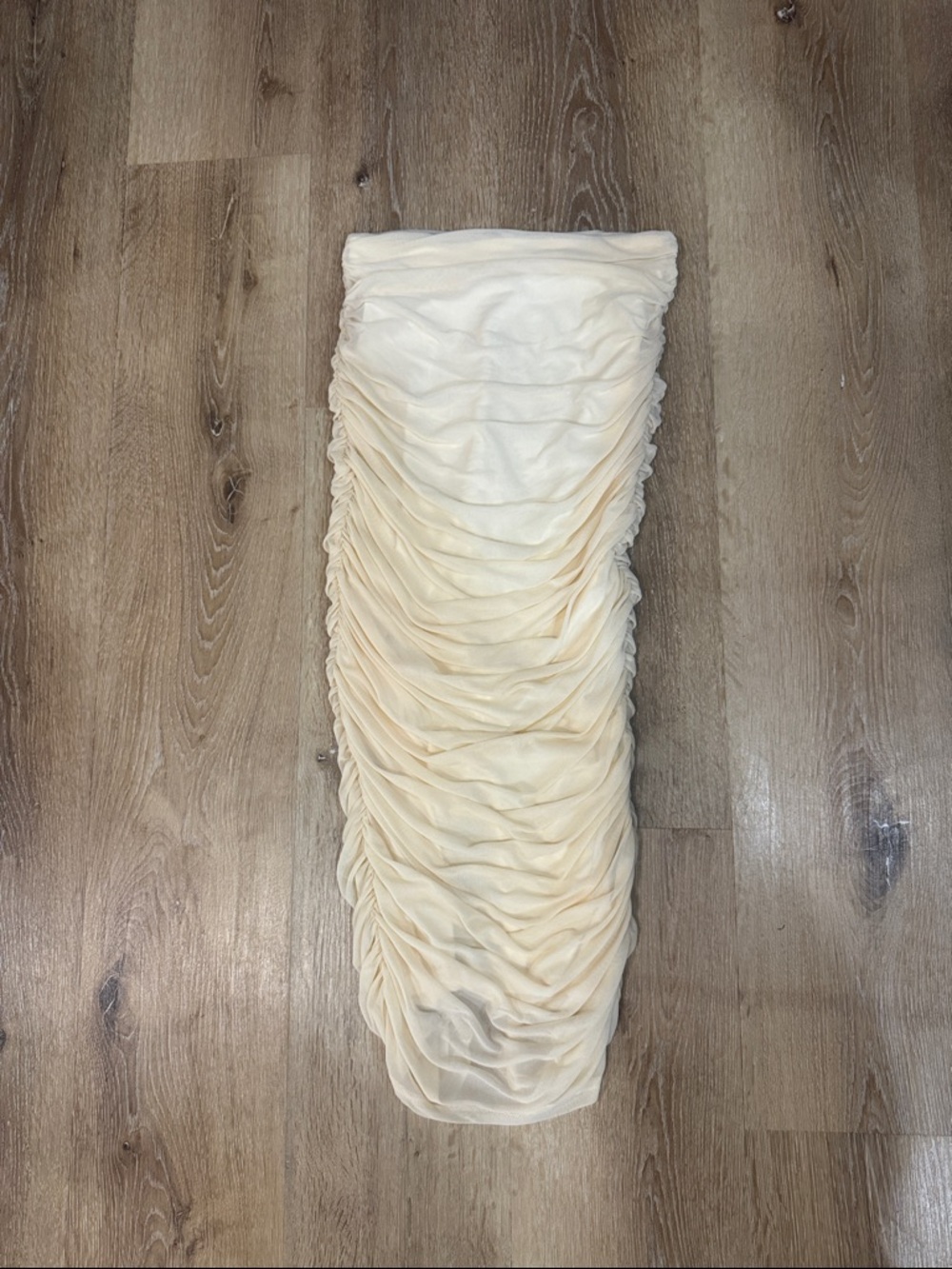 Ruched Strapless Cream Bodycon Dress